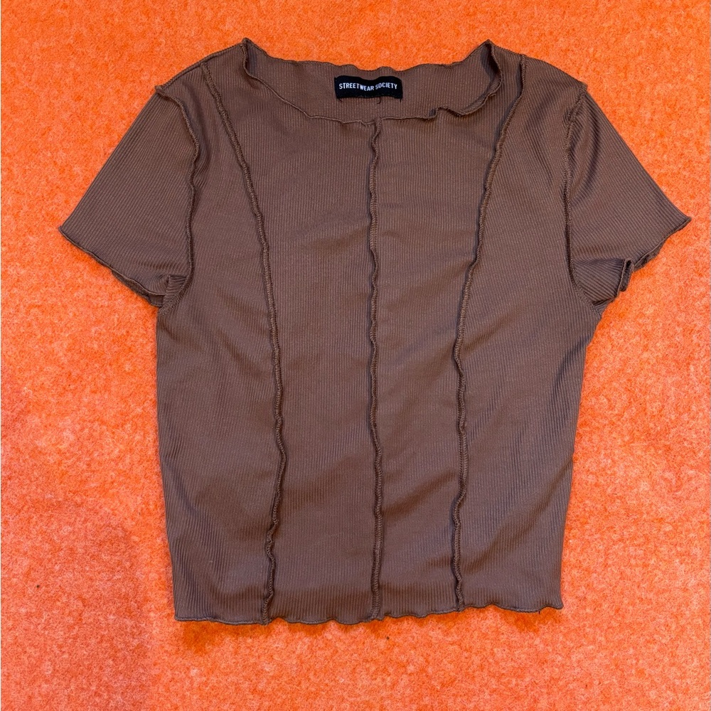 Streetwear Society Chocolate Brown Ribbed Short Sleeve Tee